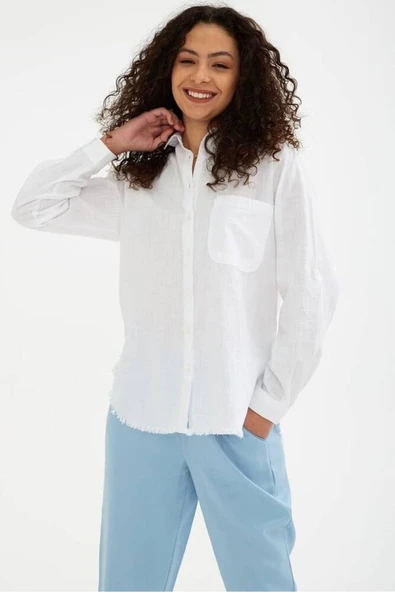 FASHION FRIENDS KADIN ETEK UCU PÜSKÜLLÜ GÖMLEK 25K0390K1 ürün görseli 1