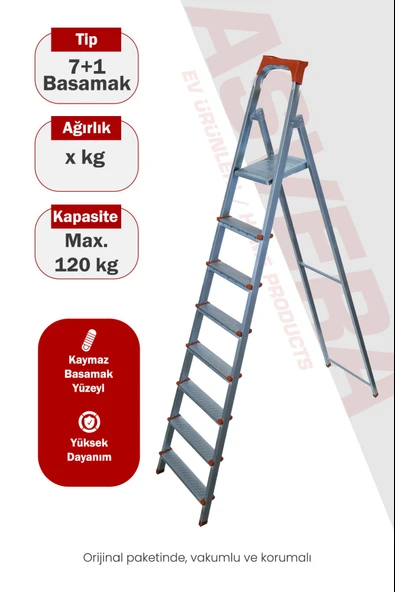 Asvera 7+1 (8 Basamaklı) Katlanabilir Profil Merdiven - Sağlam Çelik Çatı ve Depo Merdiveni ürün görseli 1