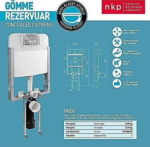 GÖMME REZERVUAR KLOZET UYUMLU 80mm NKP 0020 ürün görseli 1