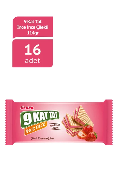 ÜLKER 9 KAT TAT İnce Çilekli Kremalı Gofret - 114 gram - 16 Adet ürün görseli 1