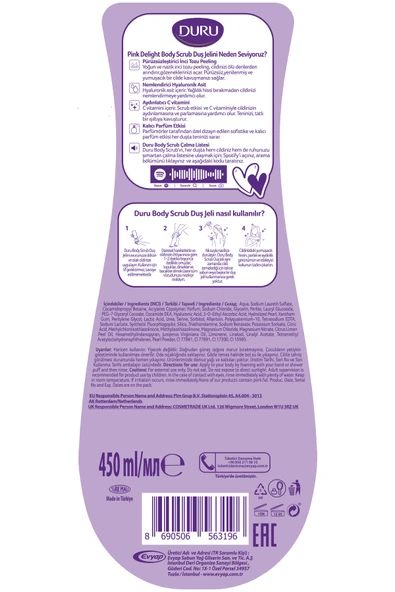 DURU Body Scrub Duş Jeli Pink Delight 2x450ml - Resim 6