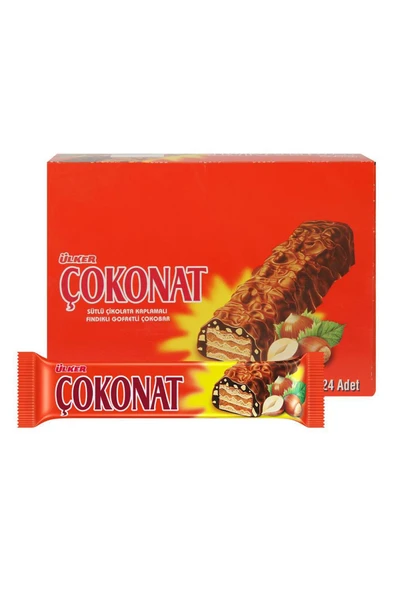 ÜLKER ÇOKONAT Sütlü Çikolata ve Fındık Parçacığı Kaplamalı Fındıklı Kremalı Gofret - 33 gram - 24 Adet ürün görseli 1