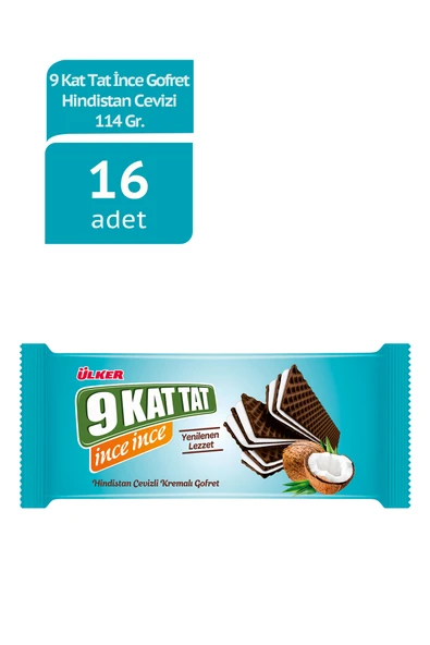 ÜLKER 9 KAT TAT İnce Hindistan Cevizli Gofret- 144 gram - 16 Adet ürün görseli 1