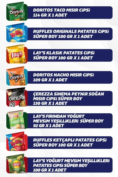 Karma Cips Paketi 8 Parça (DORİTOS, RUFFLES LAY'S, ÇEREZZA) - Resim 2
