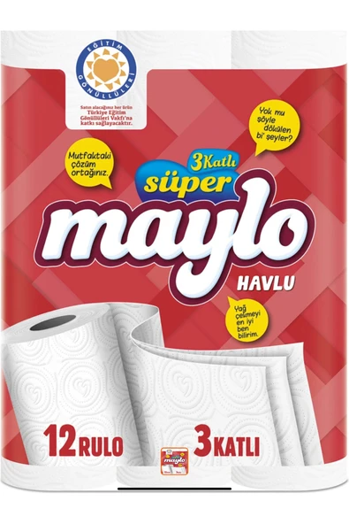 3 KATLI SÜPER MAYLO RULO HAVLU 12'Lİ ürün görseli 1
