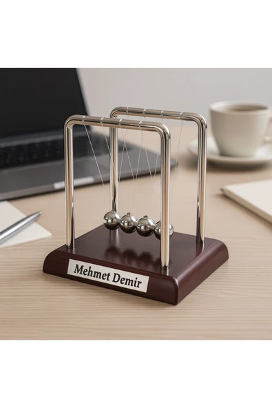 İsim Yazılı Kişiye Özel Newton Sarkaçı Metal Denge Topu Masaüstü Ofis Şık Dekoratif Hediye Küçük Boy ürün görseli 1