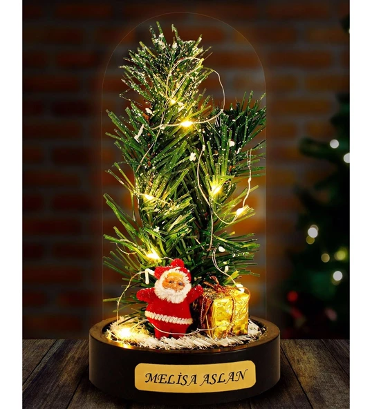 İsime Kişiye Özel Yeni Yıl Ruhunu Yansıtan Led Işıklı Fanus Yılbaşı Dekoru Noel Baba Çam Ağacı Figür ürün görseli 1