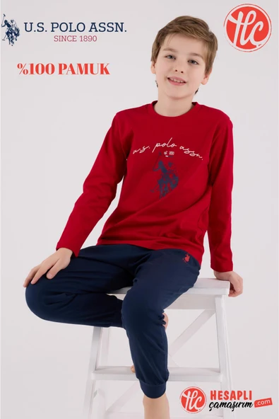 U.S. Polo Assn. Garson Erkek Çocuk %100 Pamuklu 4 Mevsim Kumaş Uzun Kollu Pijama Takım ürün görseli 1