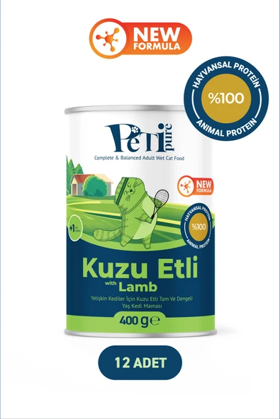 Petipure Kuzu Etli Yaş Konserve Yetişkin Kedi Maması, Jöle İçinde Parça Etli, 400 gr x 12 Adet ürün görseli 1