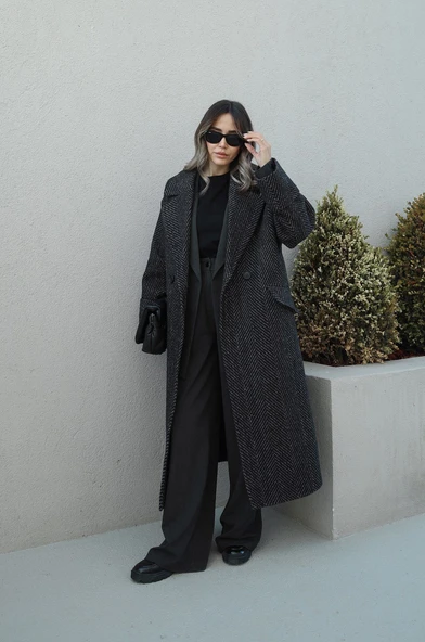 Hot Fashion Siyah Balıksırtı Desenli Kaban ürün görseli 1