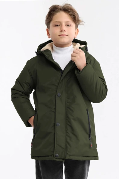 D1fference İçi Kürklü Kapüşonlu Cepli Erkek Çocuk Kışlık Parka Mont ürün görseli 1