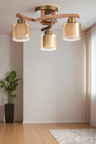 Lumexx WESTON 3 LÜ NATUREL ÇİFT CAMLI PLOFONYER AVİZE ürün görseli 1