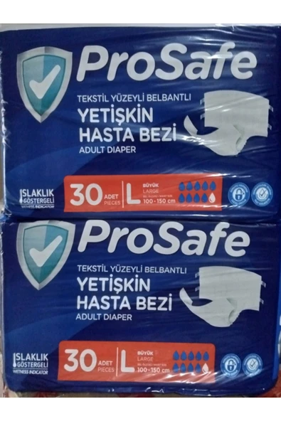 Textil Yüzeyli Prosafe Hasta Bezi Büyük Boy Large 100-150 Cm 2x30 Adet = 60 Adet ürün görseli 1