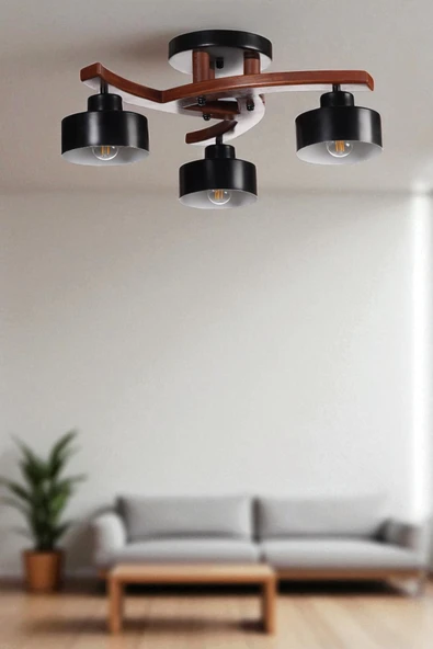 Lumexx WESTON 3 LÜ CEVİZ METAL BAŞLIKLI PLOFONYER AVİZE ürün görseli 1