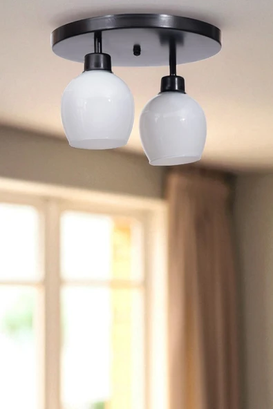 Lumexx ENZO 2 Lİ TEPSİLİ SİYAH BAL CAMLI PLAFONYER AVİZE ürün görseli 1