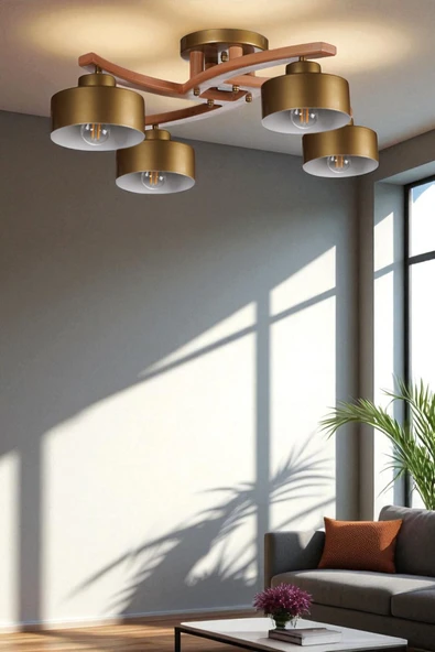 Lumexx WESTON 4 LÜ NATUREL METAL BAŞLIKLI PLOFONYER AVİZE ürün görseli 1