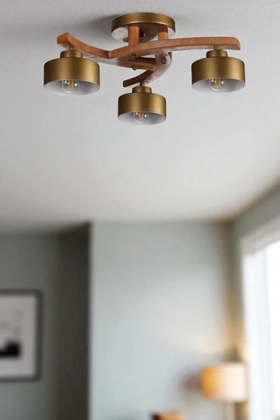 Lumexx WESTON 3 LÜ NATUREL METAL BAŞLIKLI PLOFONYER AVİZE ürün görseli 1