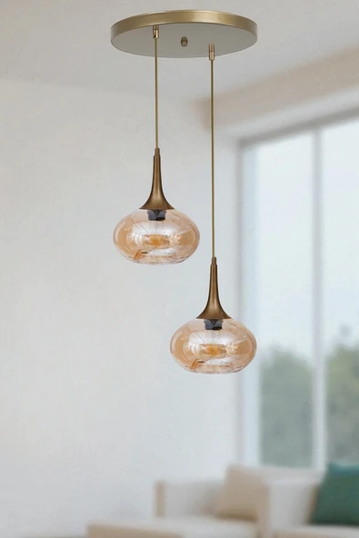 Lumexx ZARA 2 Lİ TEPSİLİ ESKİTME BAL CAMLI SARKIT ürün görseli 1