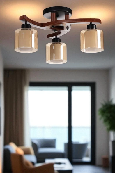 Lumexx WESTON 3 LÜ CEVİZ ÇİFT CAMLI PLOFONYER AVİZE ürün görseli 1