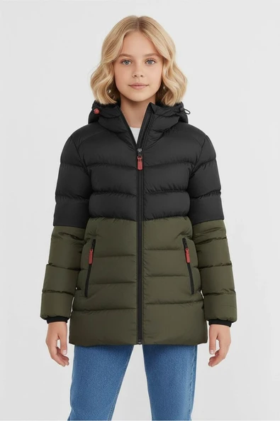 D1fference İçi Kürklü Kapüşonlu Jel Elyaf Dolgulu Şişme Kız Çocuk Kışlık Mont (Çift Renk) ürün görseli 1