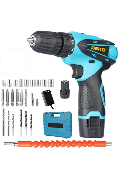 DEKO TURKEY 24 V 4 Ah Metal Dişli Şanzıman Çift Akülü Şarjlı Vidalama Matkap Full Setli 24 Parça Set ürün görseli 1