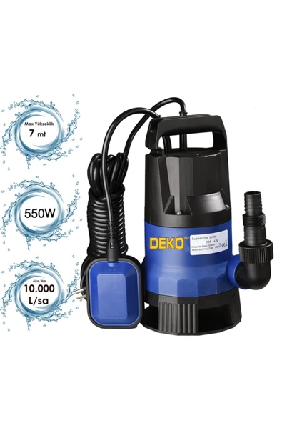 DEKO TURKEY Qsb550 550w Plastik Gövdeli Kirli Ve Temiz Su Dalgıç Pompa Seti Şamandıralı Otomatik Paket Dkt-550d ürün görseli 1