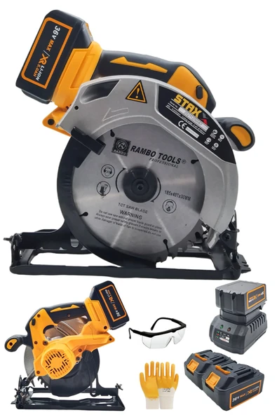 STAXX POWER Kömürsüz Motor Çift Pistonlu 36v 5ah Çift Akülü Sunta Ahşap Kesme Daire Testere + 185mm Bıçak ürün görseli 1
