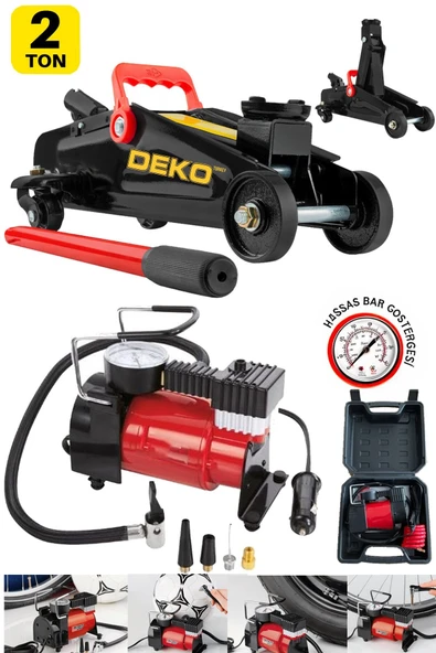 DEKO TURKEY Ultra Kalınlaştırılmış Şaseli 2 Ton Timsah Arabalı Kriko + 12V Çakmaklı Lastik Şişirme Pompası ürün görseli 1
