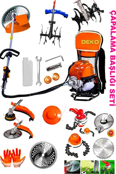 DEKO TURKEY 4x4 Ultra Performans Yüksek Elmas Bıçaklı Çelik Çapalama + Benzinli Sırt Tipi Ot Biçme Tırpan 20HPX ürün görseli 1