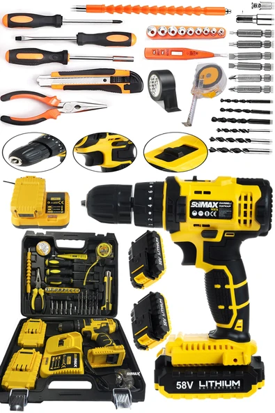 stilmax Germany Hybrid Brushless Motor 58v Panasonic Çift Akülü Darbeli Şarjlı Matkap Seti + 30 Parça Set ürün görseli 1