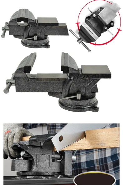 DEKO TURKEY Premium 100mm 3" 360 Dönerli Taban Özel Alaşım Paslanmaz Çelik Sabit Tezgah Masa Mengenesi Örslü ürün görseli 1