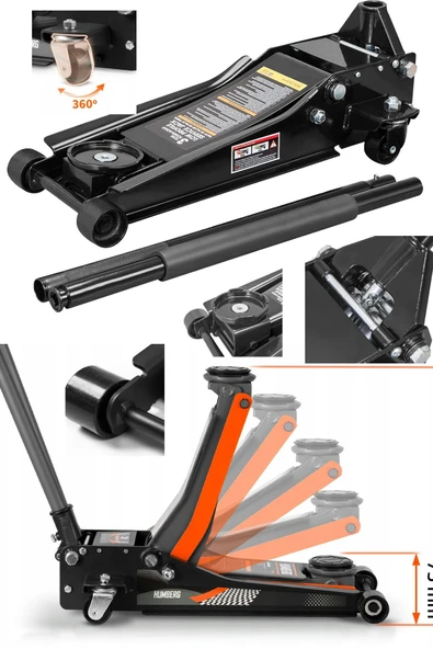 stilmax Çift Piston Sistemi: 3 Ton Paslanmaz Güçlendirilmiş Alçak Şase Ağır Hizmet Tipi Garaj Krikosu 47Cm ürün görseli 1