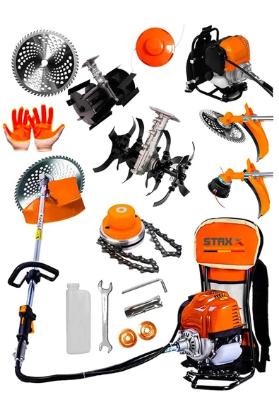 STAXX POWER Turbo13HP Çim Çayır Biçme Sırt Tırpan + Arazi Full Takım Set Toprak Eşeleme + Akrobat Çapa Aparatı ürün görseli 1