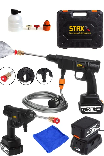 STAXX POWER 70 Bar 2000w Akülü 48v Kömürsüz Motor Yüksek Basınçlı Oto Araba Yıkama Makinesi + Fiber Silme Bezi ürün görseli 1