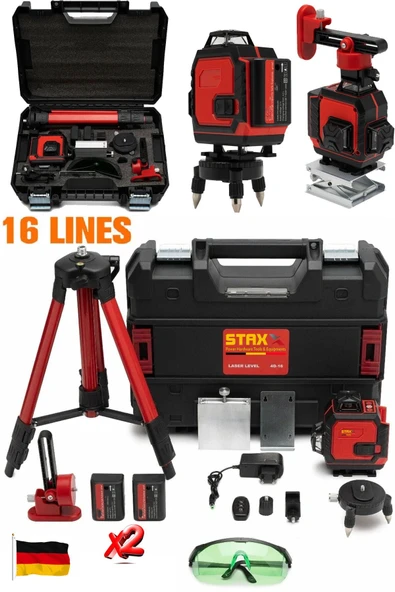 STAXX POWER X2 Çift Akülü 360° Yeşil Çizgi Lazer Hizalama – Tripotlu Uzaktan Kumandalı Tam Set RED990 ürün görseli 1