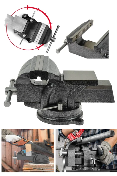 DEKO TURKEY Premium 100mm 4" 360 Dönerli Taban Özel Alaşım Paslanmaz Çelik Sabit Tezgah Masa Mengenesi Örslü ürün görseli 1