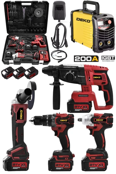DEKO TURKEY IGBT İnvertör Teknoloji 200A Kaynak Makinesi + 4’lü Şarjlı Full Güç Takımı – Usta İşi Tam Set! ürün görseli 1