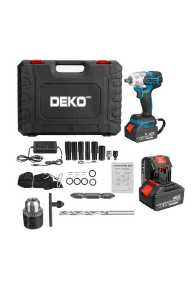 DEKO TURKEY 48v 10ah Dksb48 Kömürsüz Bakır Motor Çift Akülü Şarjlı Metal Somun Sökme Bijon Matkap Seti 560n.m ürün görseli 1