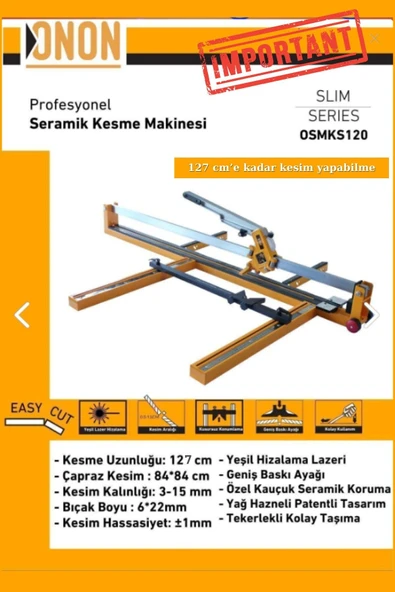 STAXX POWER Onon 120 cm Seramik Fayans ve Granit Kesim Makinesi - Yeşil Lazer Teknolojisi Hassas Kesim ürün görseli 1