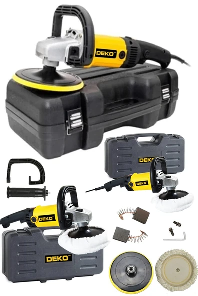 DEKO TURKEY Bakır Sargı Metal Dişli Sistem Devirli Polisaj Zımpara Cila Pasta Cila Makinesi 180mm Çantalı Set ürün görseli 1