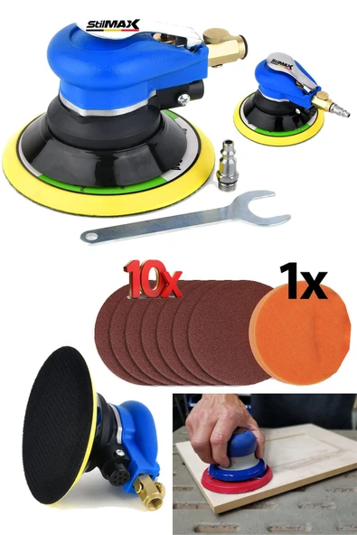 stilmax Yüksek Devirli Havalı Orbital Zımpara Polisaj Makinesi BLUE150H 150MM x10 Zımpara ve Ped Hediyeli ürün görseli 1