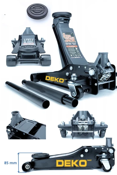 DEKO TURKEY Profesyonel Seri Güçlendirilmiş Çift Çelik Piston Oto Garaj Krikosu Alçak Şase Araç Krikosu 47cm Max ürün görseli 1