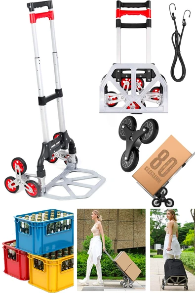 stilmax Germany Merdiven Tırmanan 80Kg Kapasiteli Koli Yük Paket Taşıma El Arabası Halat + Eldiven Hediyeli ürün görseli 1