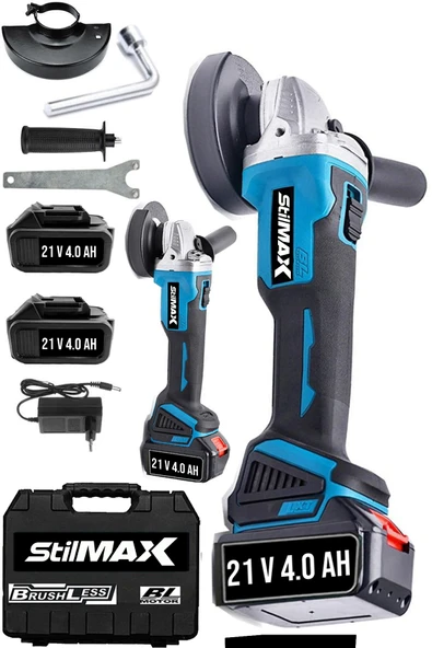 stilmax 21v 4 Ah Brushless Motor Turbo Şarjlı Metal Başlık Çift Akülü Spiral Taşlama Metal Kesme 125mm ürün görseli 1