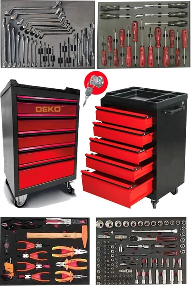 DEKO TURKEY XL TREND SERİ 5 Çekmeceli İçi Dolu 185 PARÇA Full Set Alet Dolabı Atölye Usta Seti Takım Arabası ürün görseli 1