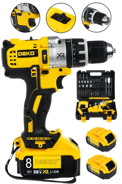 DEKO TURKEY Hybrid Tech 58 V 8 Ah Metal Dişli Sistem Panasonic Akülü Darbeli Şarjlı Matkap Vidalama + 30 Pcs Set ürün görseli 1