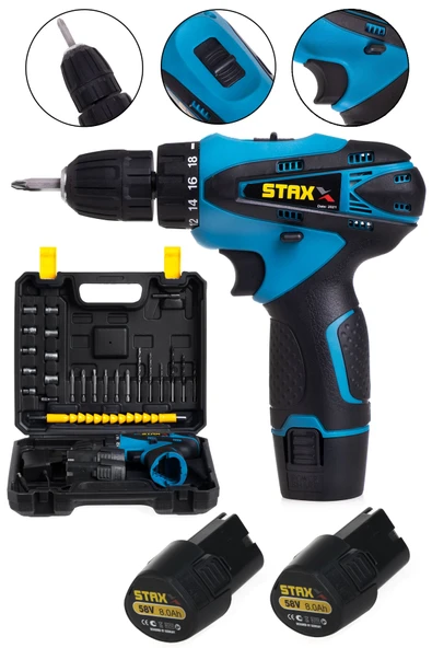 STAXX POWER American Type Şarjlı Matkap Vidalama Metal Şanzıman Çift Bataryalı 58 V 8 Ah + 24 Parça Set ürün görseli 1
