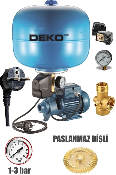 DEKO TURKEY Paslanmaz Çelik 24Lt Tank Santrifüj Otomatik Hidrofor Pompa Paket Hidrofor 2 Kat 2 Daire ürün görseli 1