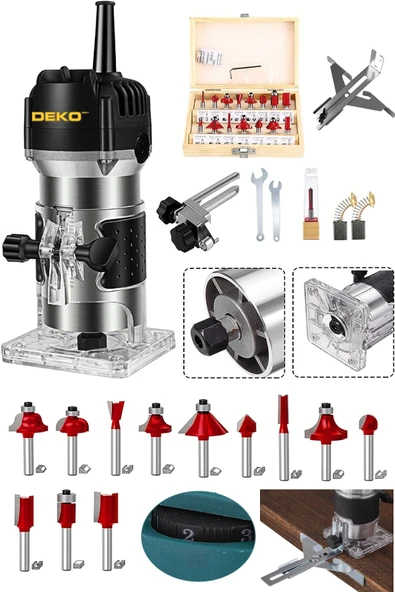 DEKO TURKEY Bakır Sargı System 3000W Devir Ayarlı Formika Freze Makinesi 6 Mm Pens + 12 Adet Uç Set Hediye ürün görseli 1