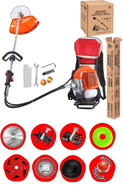 DEKO TURKEY 8 Başlıklı Arazi Seti 20HPX Sırt Tipi Tırpan Çim Ot Çalı Tırpanı Akrobat Çapalama Toprak Eşeleme ürün görseli 1